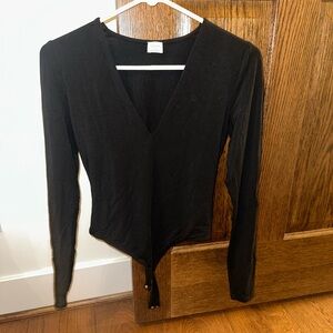 Aritzia Wilfred Black V-Neck Bodysuit